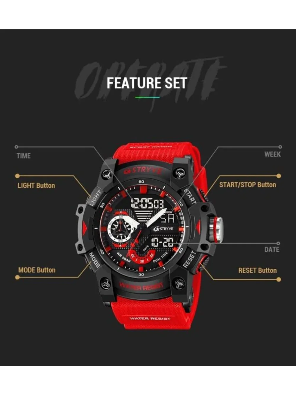 Men's Large Face Waterproof Sports Watch - Rugged Military Style, Backlight